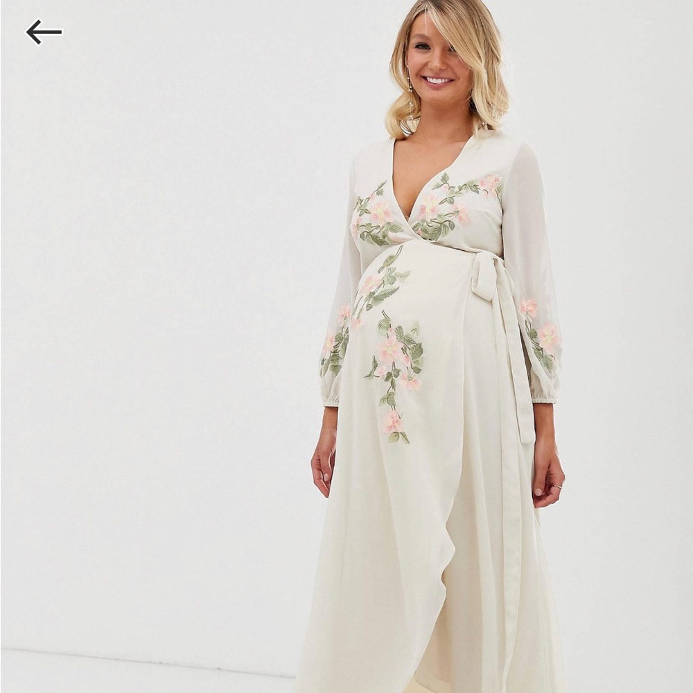 Hope & ivy maternity wrap front high low embroidered maxi dress- US size 12